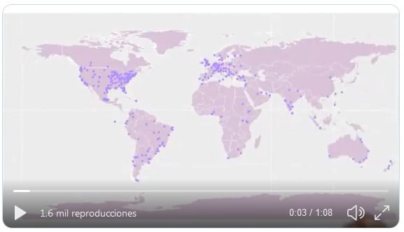 World map with all R-Ladies chapter locations marked as purple dots