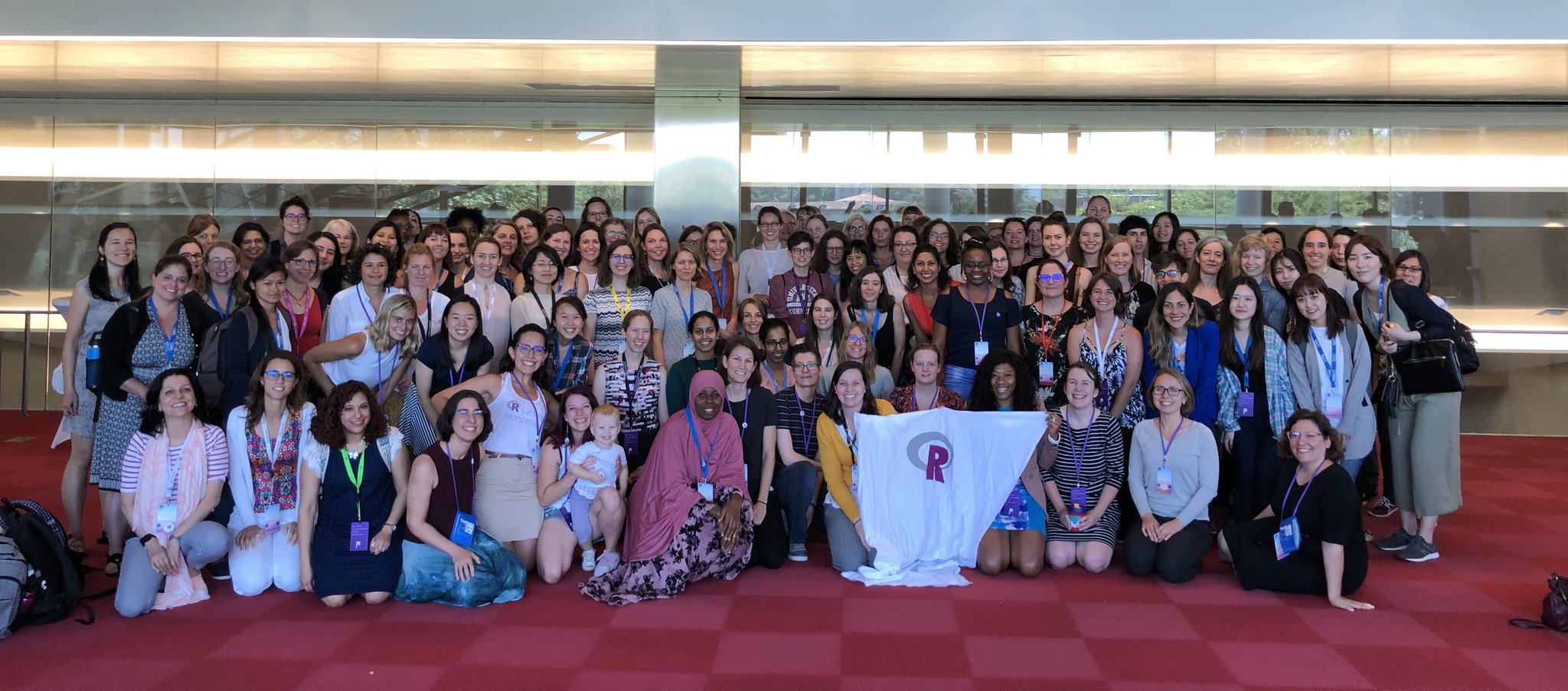 RLadies+ members gathered for a group photo at the useR! 2019 conference