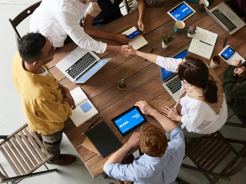 High angle shot of a diverse group of professionals collaborating