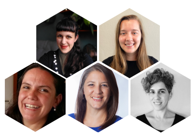 Grid of five headshots: Athanasia Monika Mowinckel, Averi Giudicessi, Yanina Bellini Saibene, Shannon Pileggi, and Riva Quiroga