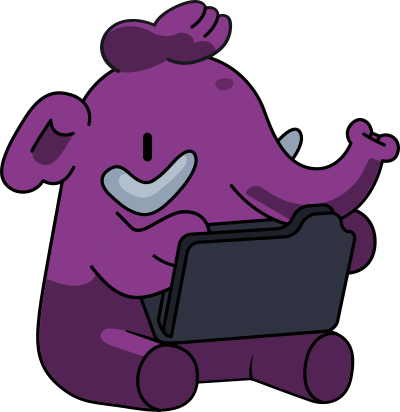 Mastodon elephant mascot recolored in R-Ladies purple