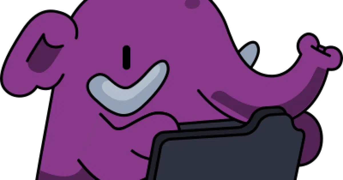 Mastodon elephant mascot in R-Ladies purple