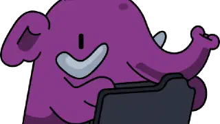 Mastodon elephant mascot in R-Ladies purple